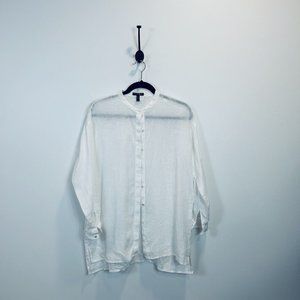 Eileen Fisher PP 2P- 4P White Linen Button Down Shirt Blouse Oversized tunic